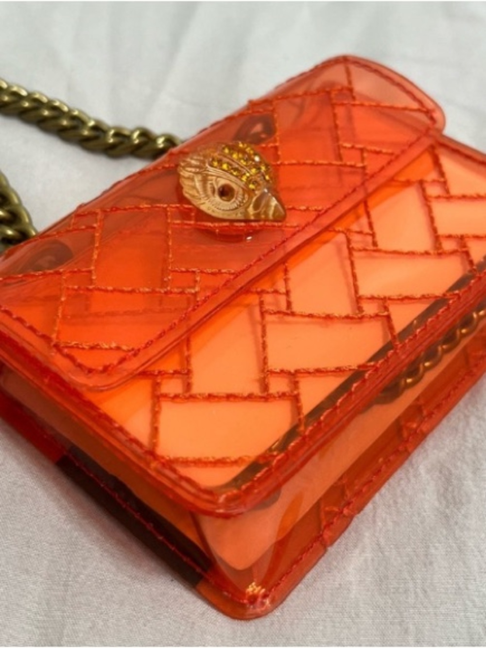 Kurt Geiger Orange Quilted Jelly Crossbody with Gold Eye Clasp